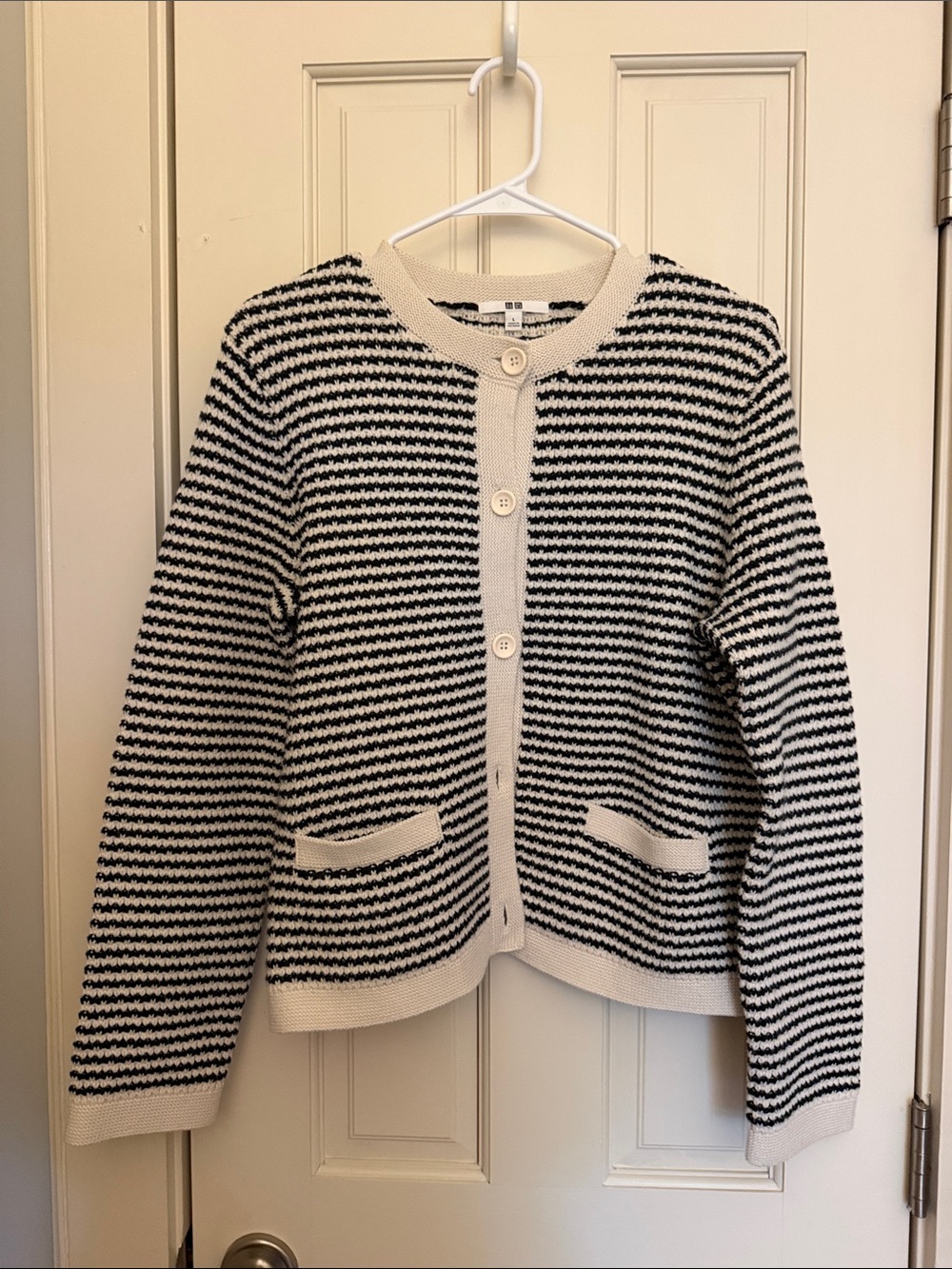 Uniqlo Black & Cream Striped Button-Front Cardigan